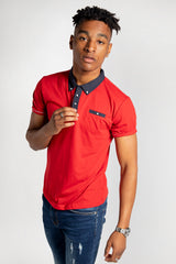 Mens Red Contrast Collar Polo Shirt