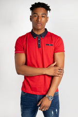 Mens Red Contrast Collar Polo Shirt