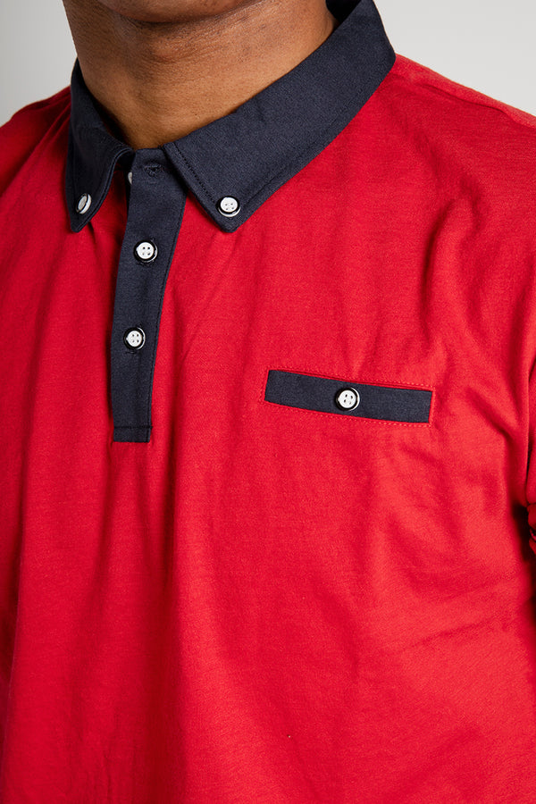 Mens Red Contrast Collar Polo Shirt