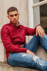 Mens Red Long Sleeve Gingham Shirt