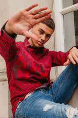 Mens Red Long Sleeve Gingham Shirt