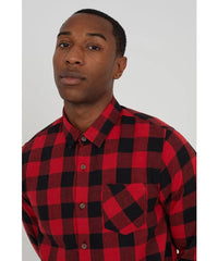 Mens Red Checked Brushed Cotton Flannel Long Sleeve Shirt