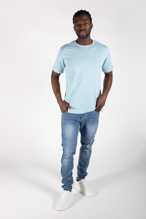 Mens Sky Blue Basic Crew Neck T-Shirt