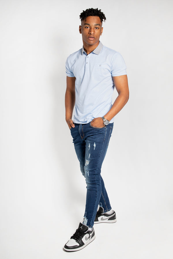 Mens Sky Patterned Collar Polo Shirt