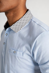 Mens Sky Patterned Collar Polo Shirt