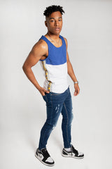 Mens White Colourblock Side Striped Vest