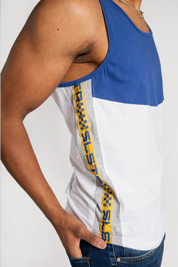Mens White Colourblock Side Striped Vest