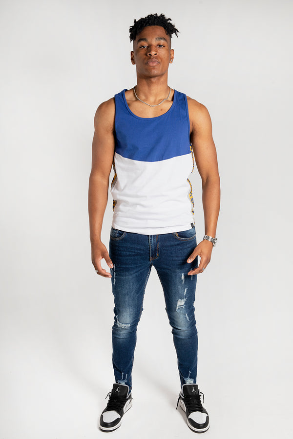 Mens White Colourblock Side Striped Vest