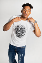 Mens White Tiger Head Graphic T-Shirt