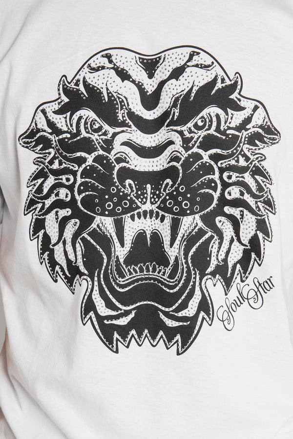 Mens White Tiger Head Graphic T-Shirt