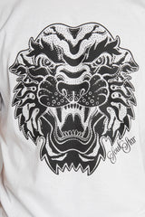 Mens White Tiger Head Graphic T-Shirt