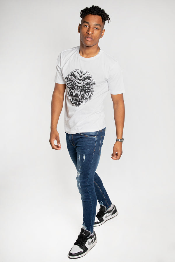 Mens White Tiger Head Graphic T-Shirt