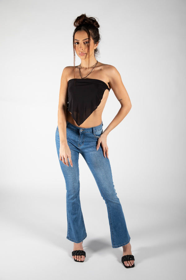 Black Tie Back Scarf Top 