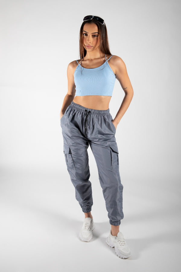 Grey Cuffed Hem Shell Cargo Joggers 