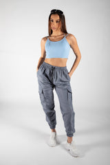 Grey Cuffed Hem Shell Cargo Joggers 