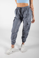 Grey Cuffed Hem Shell Cargo Joggers 