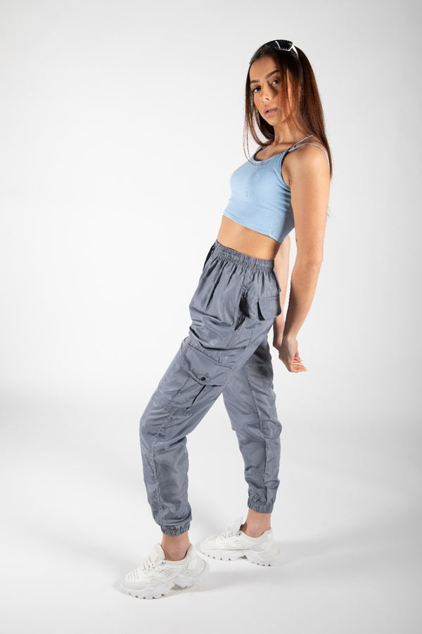 Grey Cuffed Hem Shell Cargo Joggers 