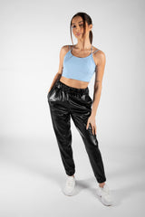 Black Faux Leather Drawstring Jogger