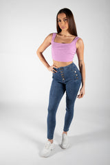 Indigo Blue Button Detail High Waist Skinny Jeans