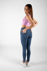 Indigo Blue Button Detail High Waist Skinny Jeans