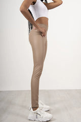 Mocha Leather Look High Waist Leggings