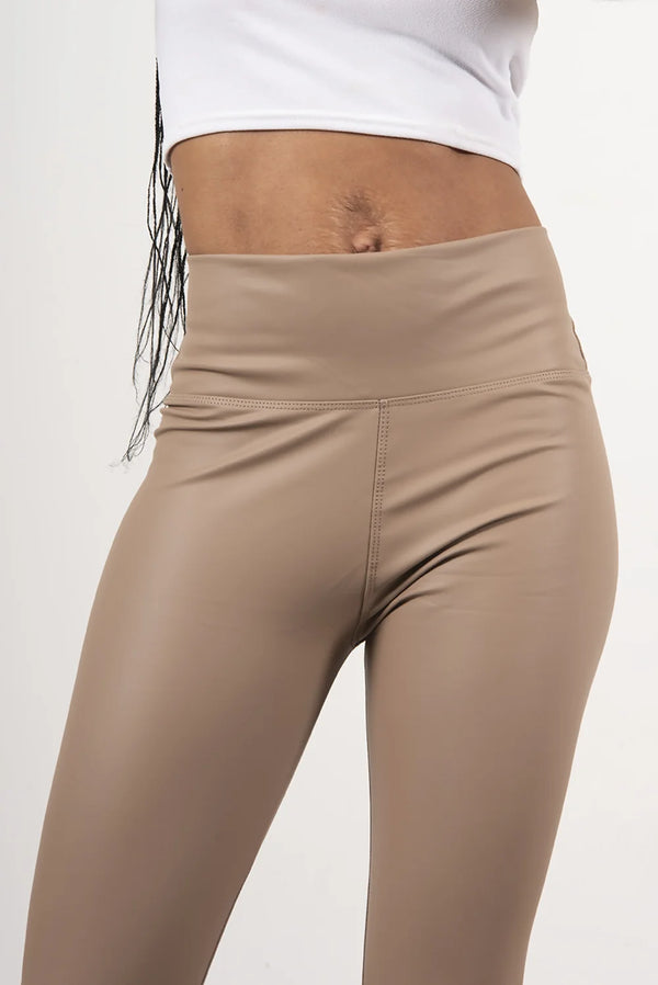 Mocha Leather Look High Waist Leggings