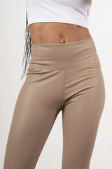 Mocha Leather Look High Waist Leggings