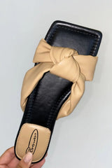 Mocha PU Knot Front Slider Sandals 