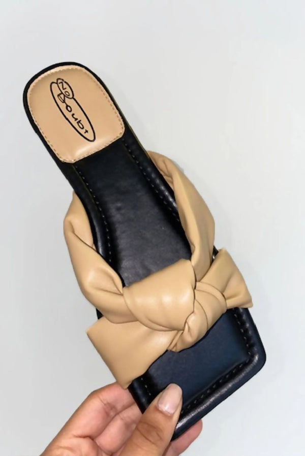 Mocha PU Knot Front Slider Sandals 