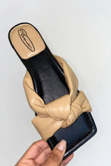 Mocha PU Knot Front Slider Sandals 