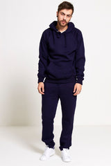 Mens Navy Basic Pullover Hood Tracksuit