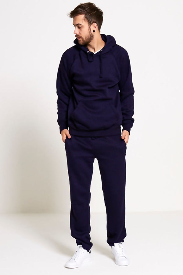 Mens Navy Basic Pullover Hood Tracksuit