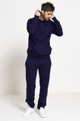 Mens Navy Basic Pullover Hood Tracksuit