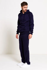 Mens Navy Basic Pullover Hood Tracksuit