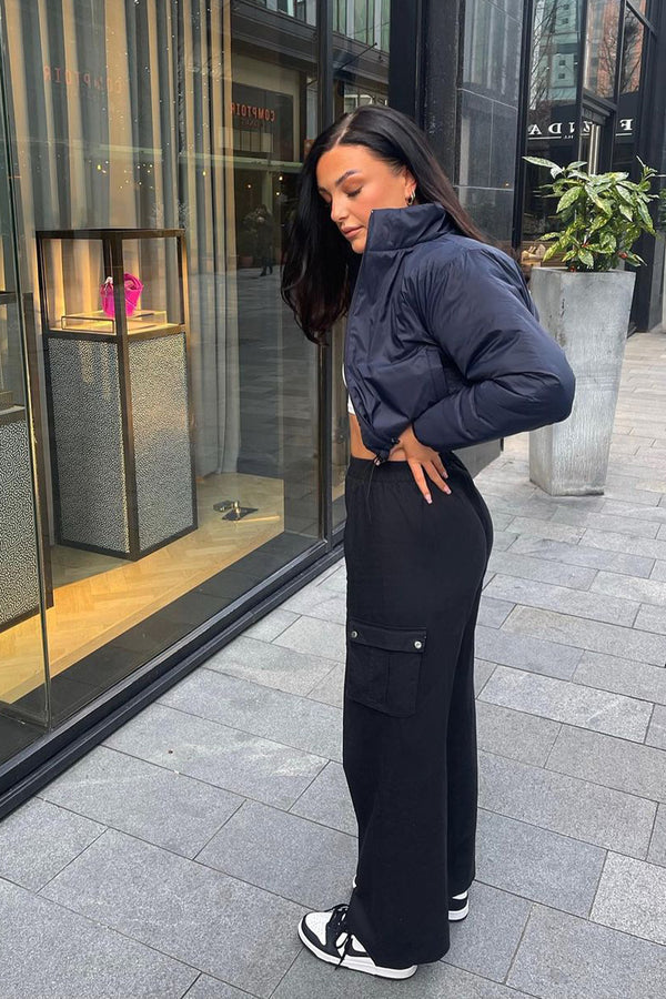 Navy Cropped Funnel Neck Jacket