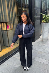 Navy Cropped Funnel Neck Jacket