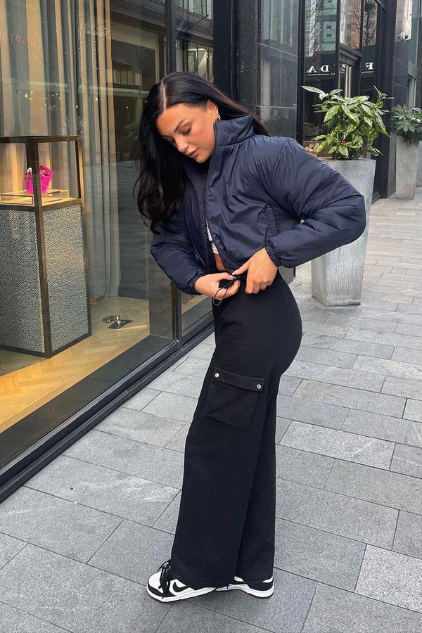 Navy Cropped Funnel Neck Jacket