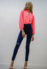 Navy High Waist Knee Rip Skinny Jeans 