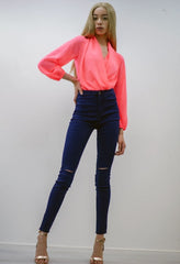 Navy High Waist Knee Rip Skinny Jeans 