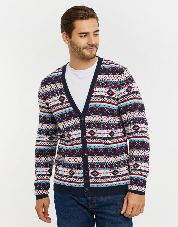 Mens Navy Iceland Christmas Cardigan Jumper