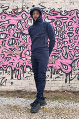 Mens Navy Multi Zip Muscle Fit Hooded Tracksuit