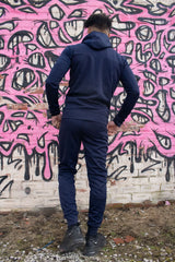 Mens Navy Multi Zip Muscle Fit Hooded Tracksuit
