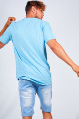 Mens Blue Speckled Nep Crew Neck T-Shirt