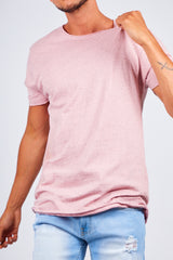 Mens Pink Speckled Nep Crew Neck T-Shirt