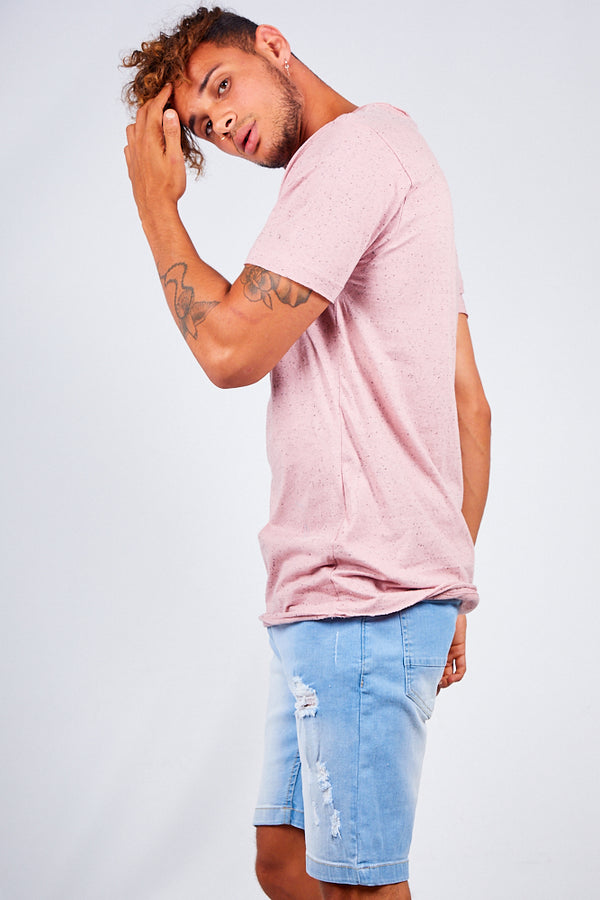 Mens Pink Speckled Nep Crew Neck T-Shirt