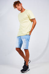 Mens Lemon Speckled Nep Crew Neck T-Shirt