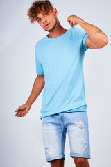 Mens Blue Speckled Nep Crew Neck T-Shirt