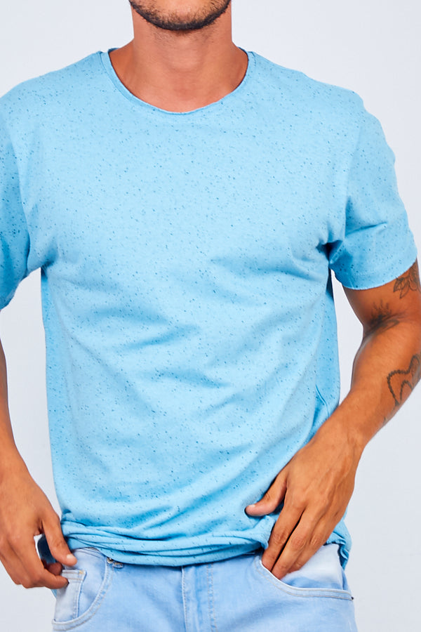 Mens Blue Speckled Nep Crew Neck T-Shirt