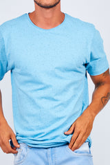 Mens Blue Speckled Nep Crew Neck T-Shirt
