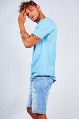 Mens Blue Speckled Nep Crew Neck T-Shirt